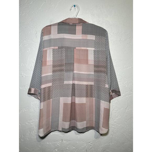 Rose + Olive button down patchwork geometric lightweight blouse womens 1X boho - Picture 4 of 7